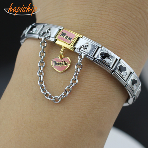 Hapiship-pulsera de acero inoxidable para mujer, cadena de eslabones para madre e hija de 9mm, brazalete de mariposa con corazón, G67-7 de joyería, 2022 ► Foto 1/6