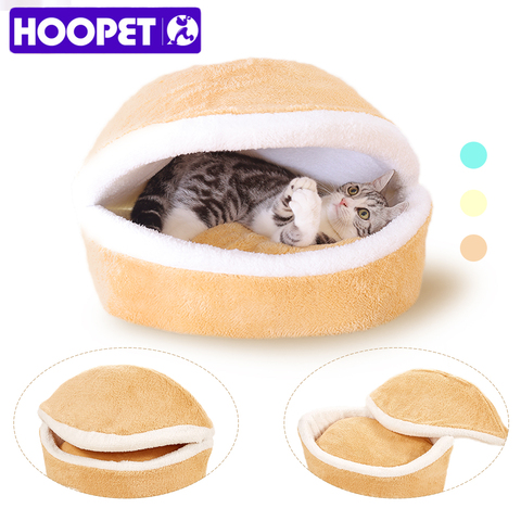 HOOPET Cama de Gato caliente cama de hamburguesa cama desmontaje a prueba de viento mascota cachorro nido cáscara oculta hamburguesa bollo para invierno ► Foto 1/6