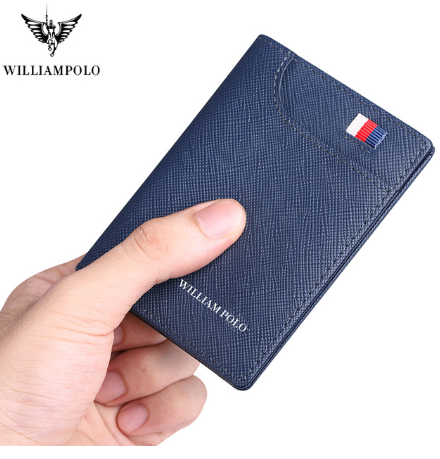 Mini billetera de cuero de estilo Retro para hombre, billetera delgada de cuero genuino de marca de lujo con clip para tarjetas ► Foto 1/6