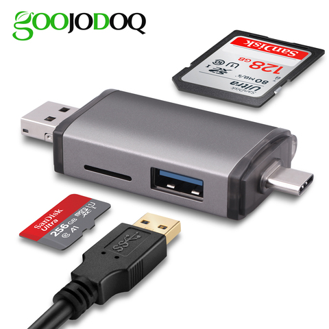 GOOJODOQ-Lector de tarjetas, microUSB 2.0 tipo C a SD, microSD, adaptador de tarjetas TF, accesorios, OTG, tarjetas de memoria inteligentes ► Foto 1/6