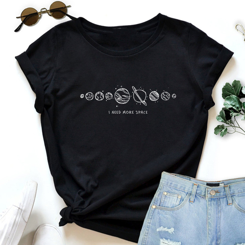 Camiseta con frase I Need More Space para mujer, remera Vintage Hipster de astronomía con sistema Solar ► Foto 1/6