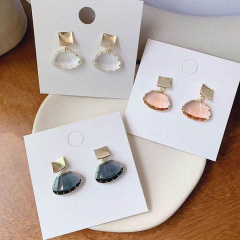 Pendientes de cobre dorado con forma de abanico para mujer, joyería de gran oferta de Japón, aretes de cristal transparente para mujer, regalo 2022 ► Foto 1/6