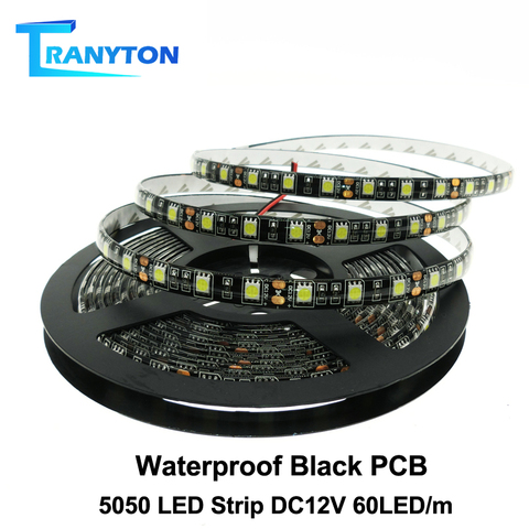 Negro PCB LED tira 5050 DC12V IP65 impermeable 60LED/m 5 m/lote Blanco/caliente Blanco/rojo/ verde/azul/RGB 5050 tira del LED. ► Foto 1/6