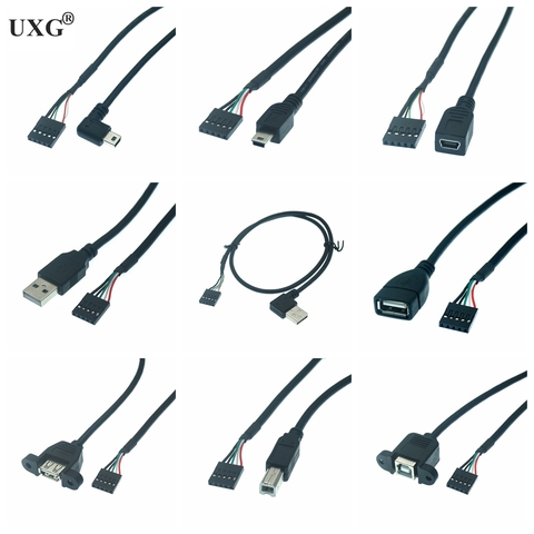 Panel de montaje hembra para impresora, conector USB 2,0, tipo B, 2, 54mm, 5 pines, mini micro USB, PCB, Cable Dupont de 0,5 m ► Foto 1/1