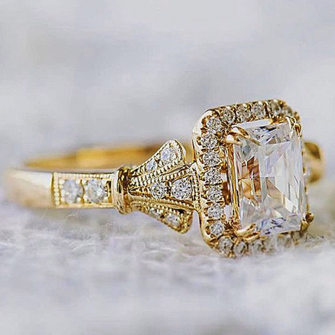 Huitan-anillo de compromiso de circonia cúbica de lujo, joyería pequeña brillante, Color dorado, romántico, regalo de San Valentín para novia, solitario Midi ► Foto 1/3