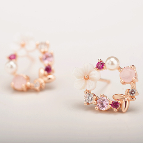 Pendientes con tachuelas de cristal y perlas para mujer, de marca de último diseño, pendientes sencillos de flor elegante rosa para niña, regalo de joyería para mujer ► Foto 1/6