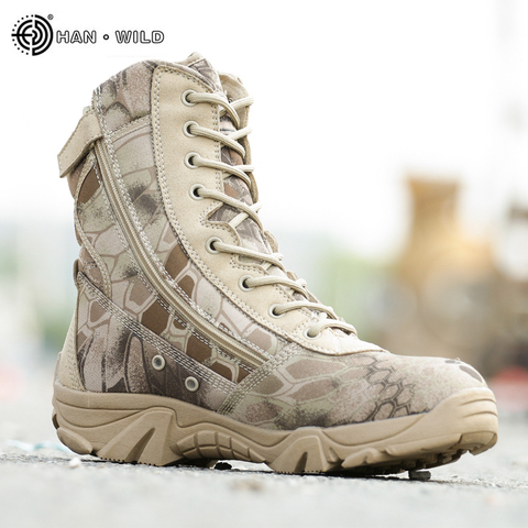 Botines de combate para hombre, botas militares tácticas impermeables con estampado de cuero, para trabajo en el desierto, para Primavera, 2022 ► Foto 1/6