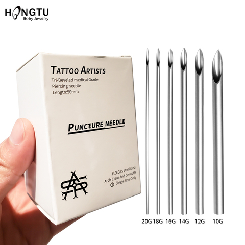 Agujas esterilizadas para Piercing corporal desechable, suministros de tatuaje de acero quirúrgico, para oreja, nariz, lengua, labio, ombligo, 10-20G, 5/30 Uds. ► Foto 1/6