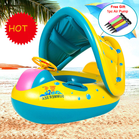 Swimtrainer-boya inflable para piscina, círculo hinchable para niños, flotador circular para bebé con asiento con sombrilla, accesorios para piscina ► Foto 1/6