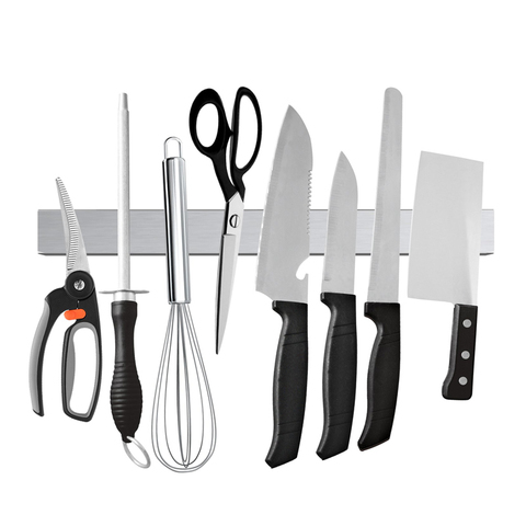 LMETJMA-Tira de cuchillos magnéticos profesional, cuchillo magnético de acero inoxidable, estante soporte para cocina, cuchillo Bar 30 40 50 cm KC0314 ► Foto 1/6
