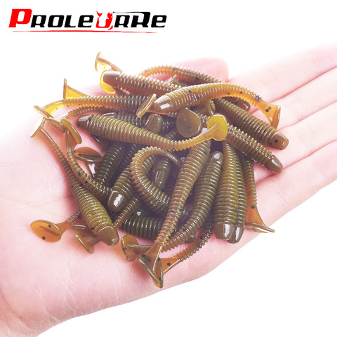 20 o 50 Uds gusano plantilla Wobblers suaves señuelos de 5cm 0,8g cola en espiral los nadadores de cebo Artificial, bajo la carpa Pesca aparejos de Pesca ► Foto 1/6