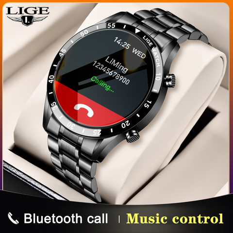 LIGE-reloj inteligente de acero para hombre y mujer, accesorio de pulsera resistente al agua con pantalla completamente táctil, control del ritmo cardíaco, Bluetooth y llamadas, 2022 ► Foto 1/6