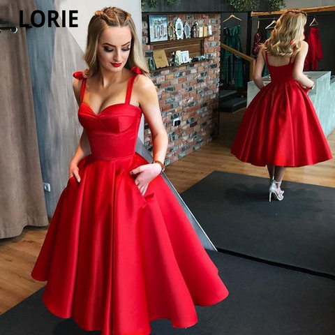 LORIE-vestidos de noche cortos para mujer, ropa Formal de satén para fiesta de graduación, vestidos de novia con tirantes finos, espalda abierta, vestido de princesa para playa ► Foto 1/4