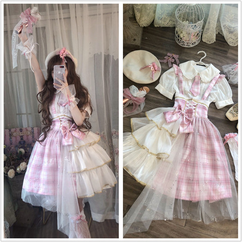 Palacio princesa dulce lolita vestido de tirantes vintage falbala de cintura alta de impresión vestido victoriano chica kawaii gothic lolita porque loli ► Foto 1/6