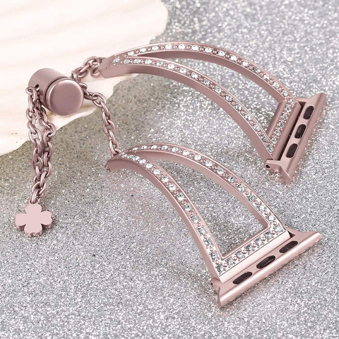 Correas ostentosas para Apple Watch Series 5/4/3/2/1, pulsera de diamantes, joyería, Rosa ► Foto 1/6