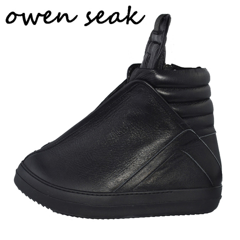 Owen seak hombres alto-top tobillo lujo zapatillas Zapatillas de cuero genuino hombres botas casual marca zip pisos negro zapatos blancos ► Foto 1/6