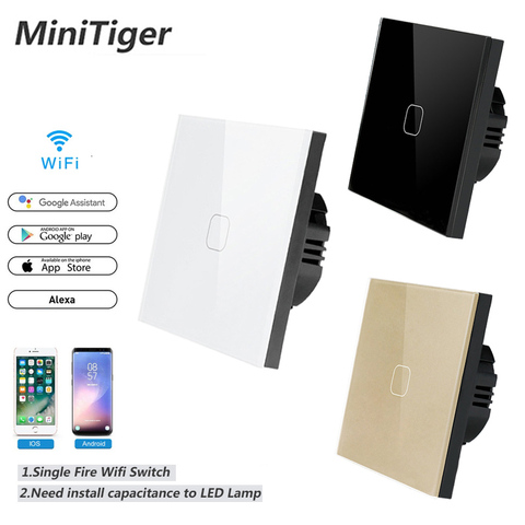 Interruptor táctil interruptor de luz inteligente para el hogar interruptor de pared 1 Gang 1 Way interruptor de luz wifi trabajo estándar de la UE con Alexa google ► Foto 1/6