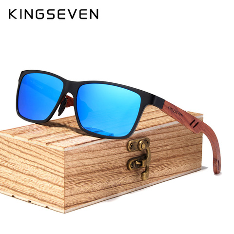 KINGSEVEN-gafas de sol Retro Para mujer y hombre, de diseñador de marca, de aluminio Vintage + gafas de sol de madera con funda de madera ► Foto 1/5