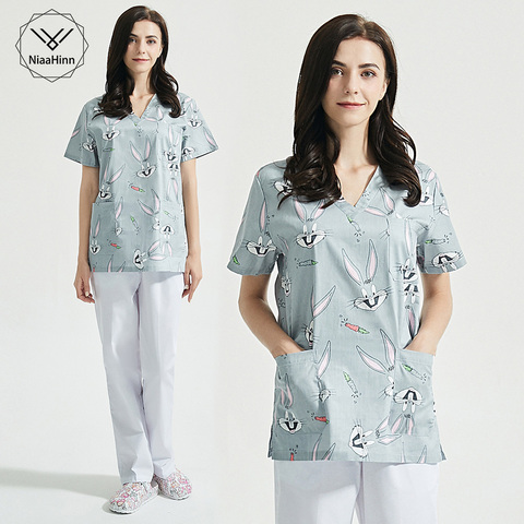 Nutricionista a prueba de trabajo ropa de algodón ropa de uniformes de hospital tops niños chequeo Centro Ropa de Trabajo de impresión de dibujos animados de spa uniformes ► Foto 1/6