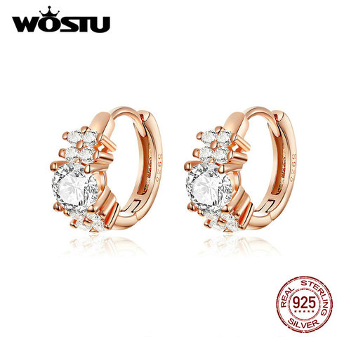 WOSTU-pendientes de aro de pétalos para mujer, de Plata de Ley 925, aretes pequeños de oro rosa para mujer, joyería de boda CQE485 ► Foto 1/6