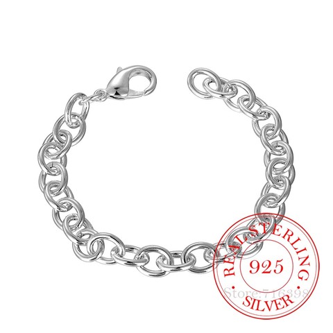 Pulsera de plata de ley 925 coreana para hombre y mujer, pulseras clásicas simples, brazaletes, cadenas, regalo de fiesta, joyería fina ► Foto 1/5