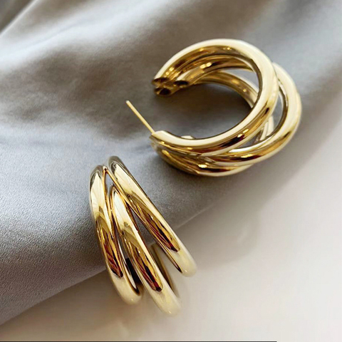 Pendientes redondos de aleación para mujer, aretes de tres capas de color dorado y plateado, accesorios para la oreja, 2022 ► Foto 1/6