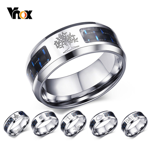 Anillo de fibra de carbono personalizado Vnox de 8mm para hombre con grabado de árbol de la vida de acero inoxidable, Alianza masculina, banda de joyería personalizada informal ► Foto 1/6