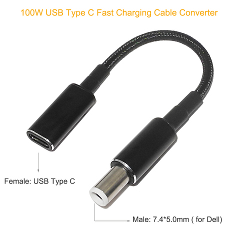 Convertidor de Adaptador tipo C de 100W, Cable de USB-C PD, USB tipo C hembra a enchufe de 7,4x5,0mm para cargador de portátil Dell ► Foto 1/6