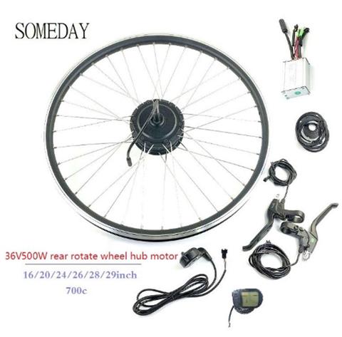 SOMEDAY-kit de conversión de bicicleta eléctrica 36V500W, con pantalla lcd5, motor central giratorio trasero para bicicleta eléctrica, con radios y Llanta ► Foto 1/6