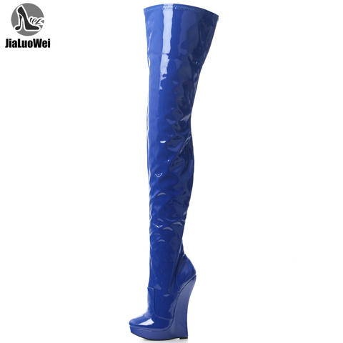 Jialuowei 2022 nueva llegada 18 CM tacón alto cuñas plataforma Sexy fetiche impresionante Delgado sobre la rodilla muslo botas unisex talla grande ► Foto 1/6