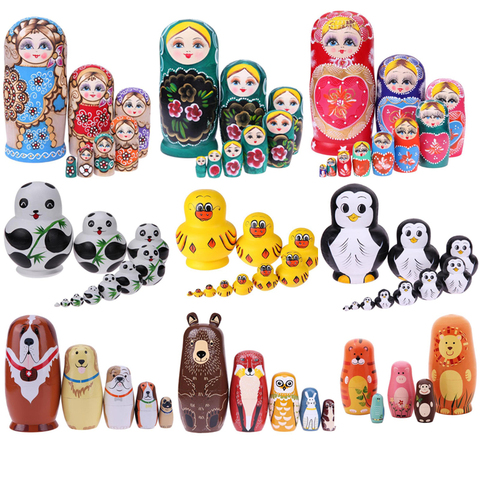 Muñecas de madera Matryoshka para niños y niñas, varios estilos, juguetes rusos de anidación, mejores deseos, regalos de año nuevo de navidad para niños, muñecas DIY ► Foto 1/6