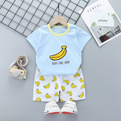 2 unids/set, ropa informal para niños conjuntos de ropa para niñas bebés verano Tops para niñas con estampado de plátano camisas + Pantalones cortos trajes ropa para niños ► Foto 1/5