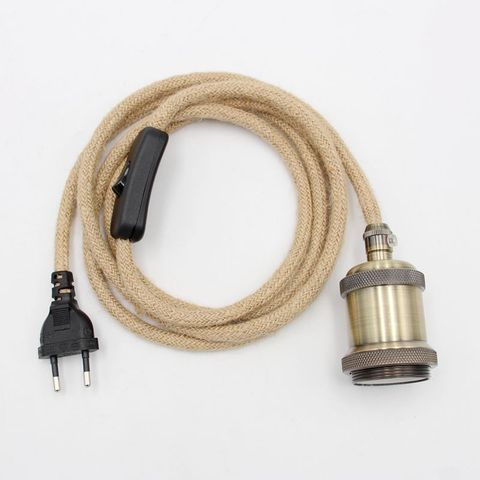 Cable de alimentación cubierto de cáñamo de estilo Vintage, con interruptor de enchufe europeo y soporte de lámpara E27 Vintage ► Foto 1/6