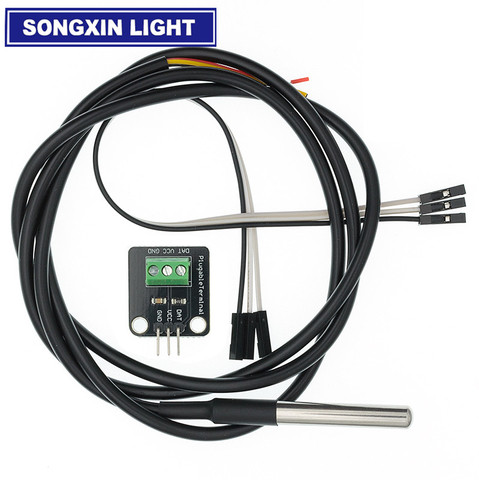 DS18B20 Módulo Sensor de temperatura Kit impermeable 100CM Digital Cable Sensor Sonda de acero inoxidable adaptador de Terminal para Arduino ► Foto 1/6