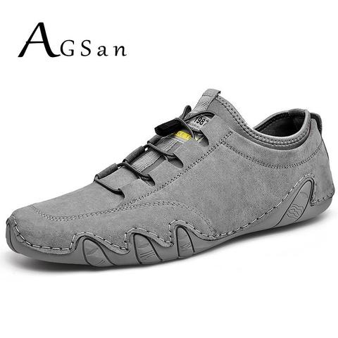 AGSan-zapatos informales de cuero genuino para hombre, mocasines con cordones para conducir, con suela de goma, para Otoño e Invierno ► Foto 1/6