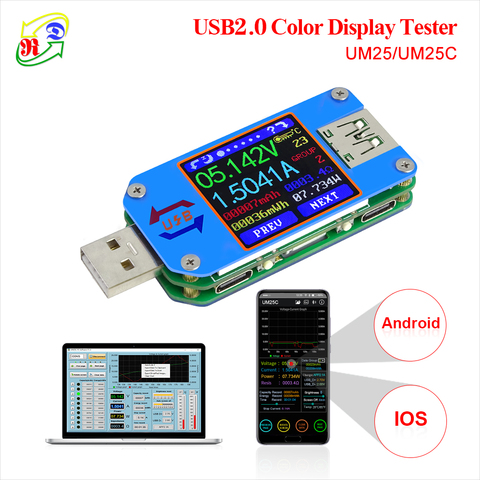 RD UM25-Medidor de corriente de voltaje, voltímetro LCD, amperímetro, USB, carga de batería, para aplicación usb 2,0 tipo C ► Foto 1/5