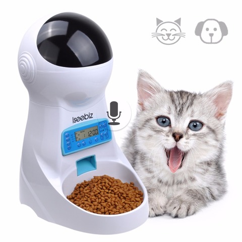 Iseebiz-alimentador automático de mascotas, cuenco de comida para mascotas medianos y pequeños, con pantalla LCD, 4 veces al día, 3L, con grabación de voz ► Foto 1/6