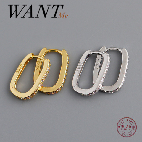 WANTME-Plata de Ley 925 auténtica de moda minimalista para mujer, aretes de tuerca geométricos de circón pavé, regalo de joyas de fiesta Unisex ► Foto 1/6