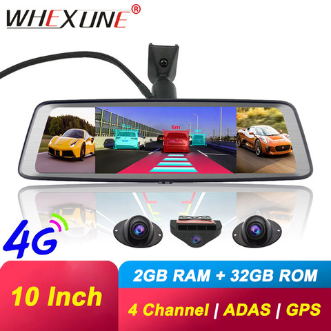 WHEXUNE-Cámara de salpicadero DVR para coche, 10 pulgadas, 4G, Android, 4 lentes de navegación ADAS, GPS, WiFi, Full HD, 1080P, grabadora de vídeo, 2GB + 32GB, cámara para vehículo ► Foto 1/6