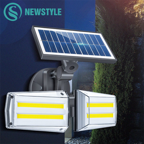 Farola Solar LED/COB de doble cabeza, Sensor de movimiento montado en la pared, impermeable, luz exterior integrada, iluminación para patio y carretera ► Foto 1/6