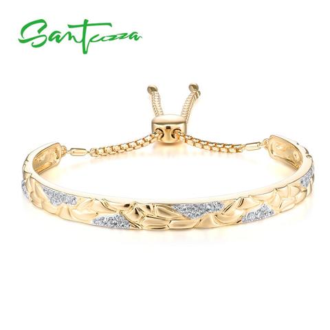 SANTUZZA-pulsera de plata de primera ley y circón para mujer, brazalete ajustable, plata esterlina 925, Circonia cúbica, Zirconia, circonita, zirconita, color blanco ► Foto 1/5