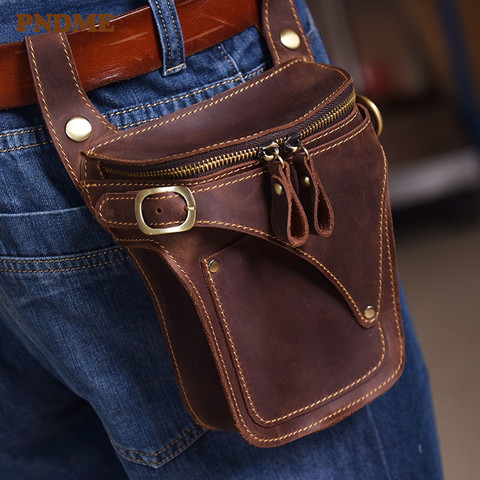 Riñonera Retro crazy horse de piel de vaca para hombre, bolso informal de cuero genuino natural de alta calidad para cinturón de motocicleta, bolsa para teléfono corredor ► Foto 1/6