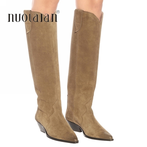 Botas de tacón grueso de Botas Largas para mujer, botines de talla grande 35-42, de cowboy occidental hasta la rodilla, para Otoño e Invierno ► Foto 1/6