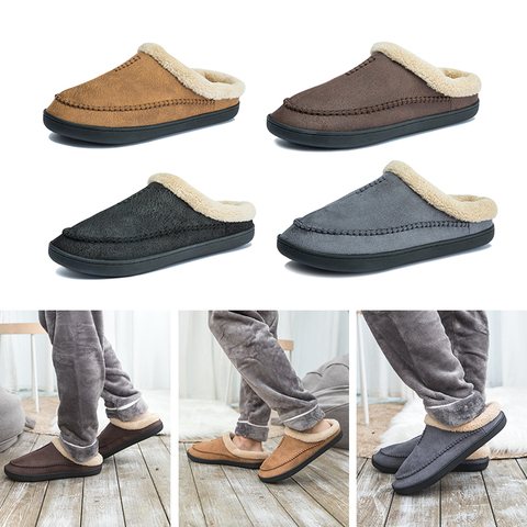 Zapatillas de invierno para hombre, chanclas cálidas y cómodas, antideslizantes, suaves, de felpa, para el hogar, talla grande, 4950 ► Foto 1/6