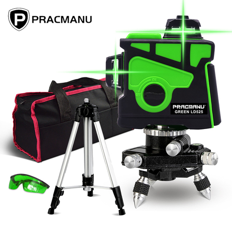PRACMANU-Nivel láser, herramienta de nivelación 3D de 12 líneas, luz verde, líneas horizontales y Cruz Vertical, nivelado automático ► Foto 1/6