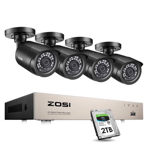 1080N HD-TVI ZOSI Casa de Seguridad Del Sistema 4CH DVR 4 UNIDS 1280TVL 720 P de La Visión Nocturna de Vigilancia Exterior Impermeable Cámara Kits  ► Foto 1/6