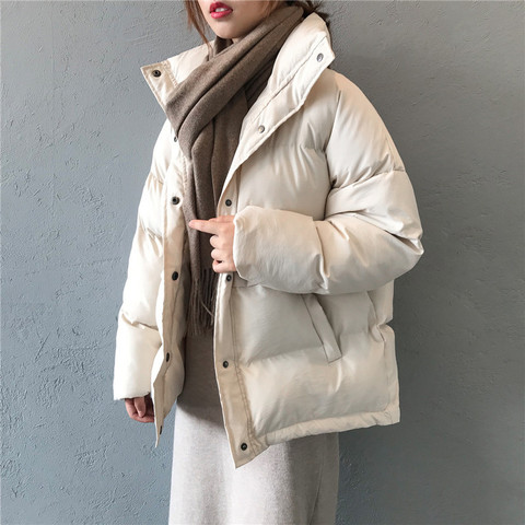 Chaqueta de invierno Lisa para mujer, abrigo corto de un solo pecho con cuello levantado, parka de estilo pijo, prendas de vestir elegantes para mujer ► Foto 1/6