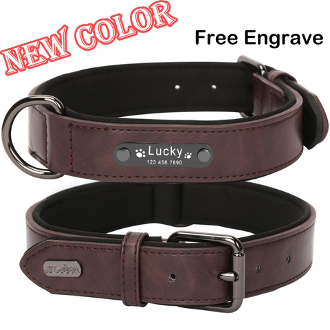 Personalizado de Lujo Grandes pequeños Collar para perro grande de cuero personalizada de cuero Collar para perros nombre grabado ► Foto 1/6