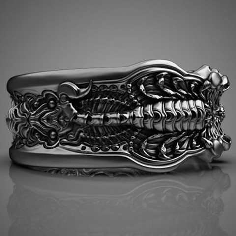 Anillos de escorpión con diseño de escorpión grabado para hombres, joyas de motorista para fiesta de boda, Punk, Rock, regalos del Día del Padre, color negro ► Foto 1/5