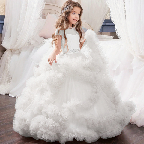 Vestido de dama de honor blanco para adolescentes, traje de encaje largo para fiesta de flores, vestido de boda para niños, ropa para niña de 8, 10 Y 12 años, 2022 ► Foto 1/6